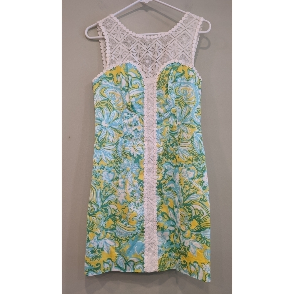 Lilly Pulitzer Sofia Lace Shift Dress Dandelion Yellow Beach Gypsies Size 0